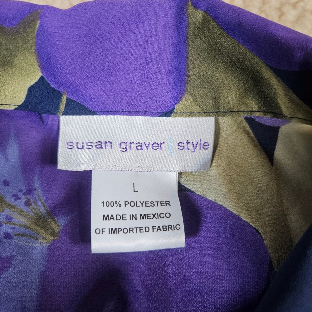 Susan Graver Style Blouse Women Large Purple Floral Button Down Long Sleeve Chic - Picture 2 of 11